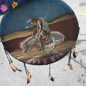 Native American Drum with Feather Accents